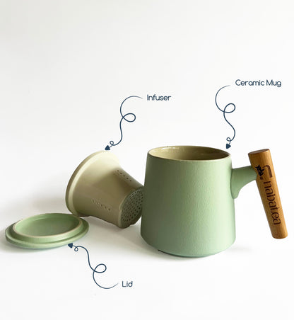 Ceramic Mug with Lid - Light Blue/Green